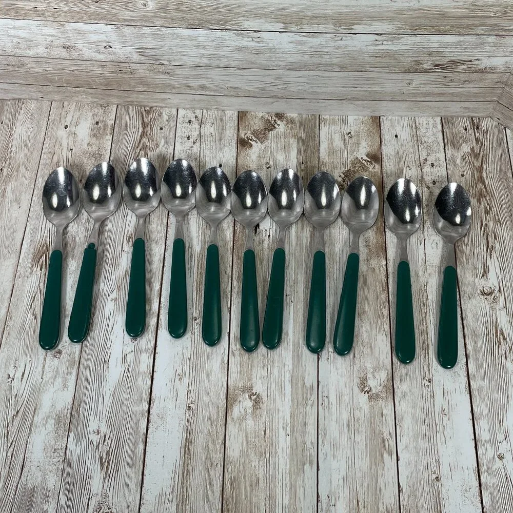 Vintage ONEIDA 55 Pc Lot Green Plastic Handle Utensil Stainless Steel Flatware